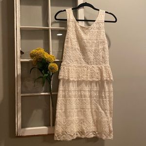 American Eagle White Lace Peplum Mini Dress Sleeveless Deep V Back Size 6